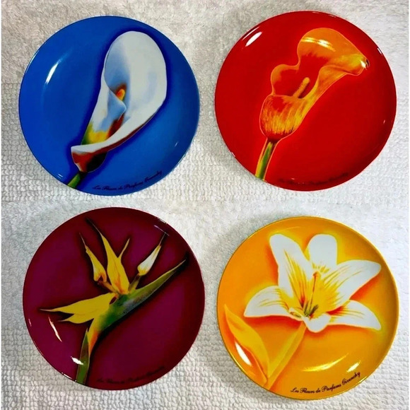 Set of 4 GIVENCHY Les Fleurs 8” Designer Luxury Floral Dinnerware Dessert Plates - Picture 1 of 12